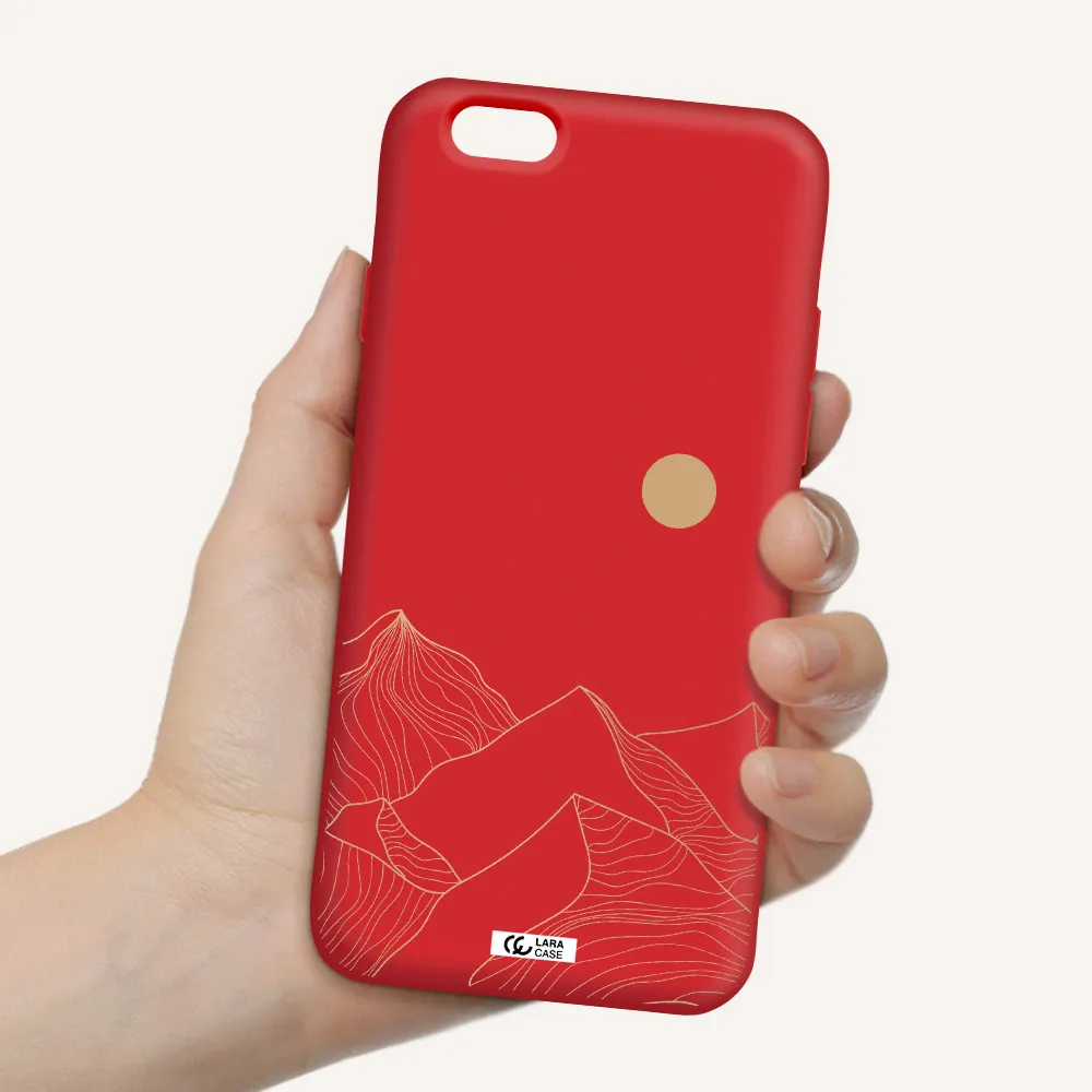 a mountain range with a sun in the background Apple iPhone 6 Silicone Imperial Red Case
