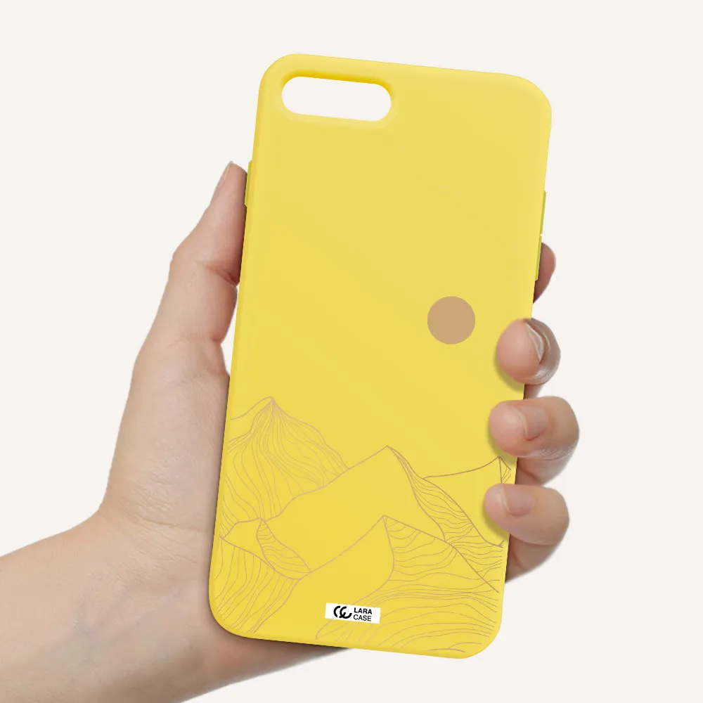 a mountain range with a sun in the background Apple iPhone 7 plus Silicone canary yellow Case
