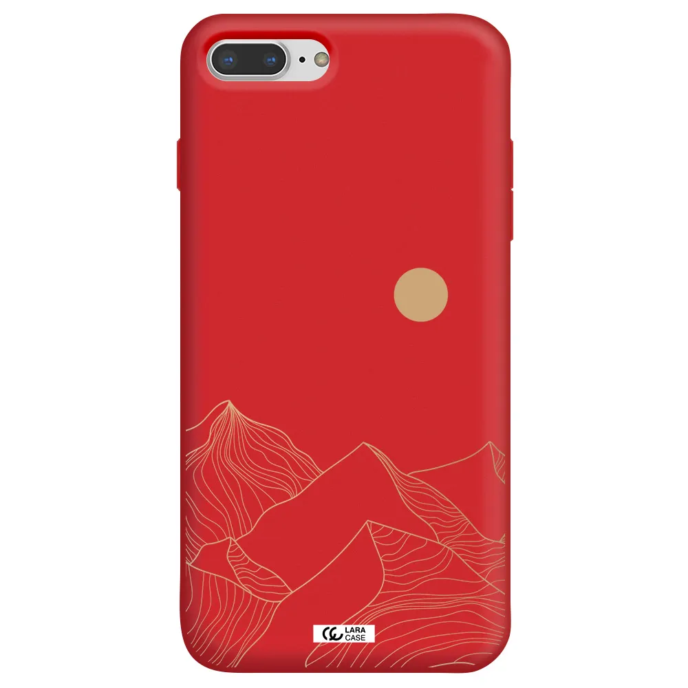 a mountain range with a sun in the background Apple iPhone 7 plus Silicone Imperial Red Case