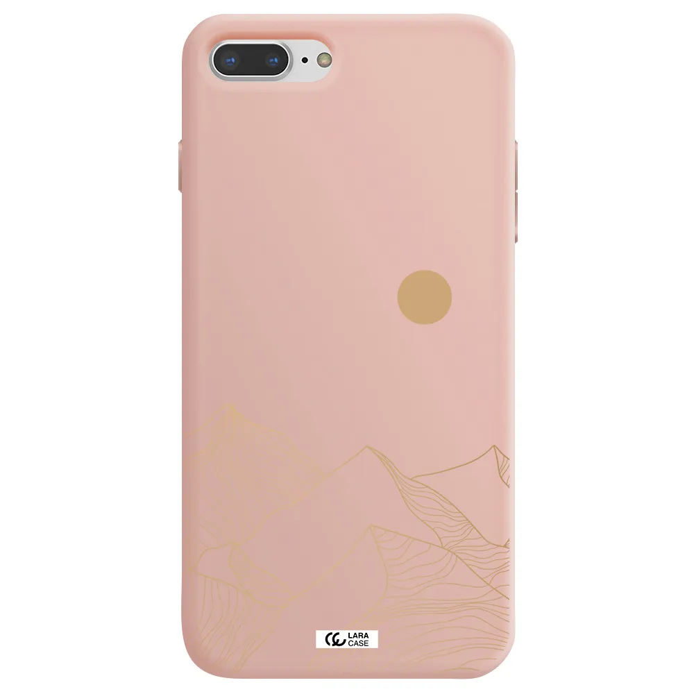 a mountain range with a sun in the background Apple iPhone 7 plus Silicone pastel pink Case