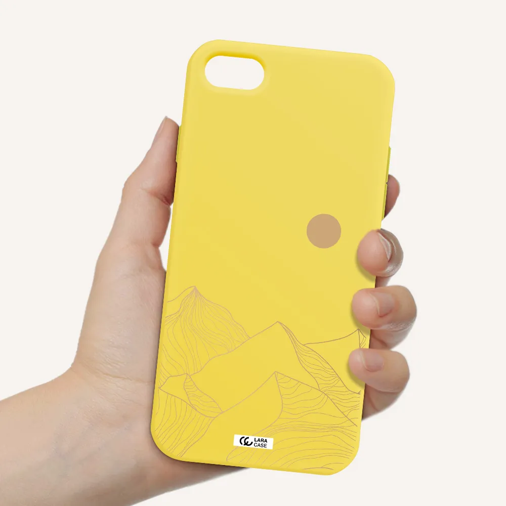 a mountain range with a sun in the background Apple iPhone 7 Silicone canary yellow Case