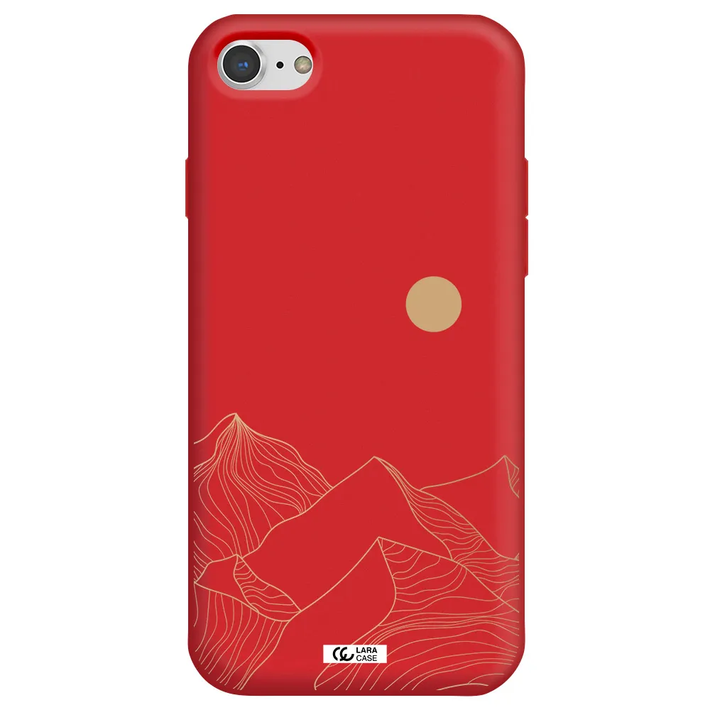 a mountain range with a sun in the background Apple iPhone 7 Silicone Imperial Red Case