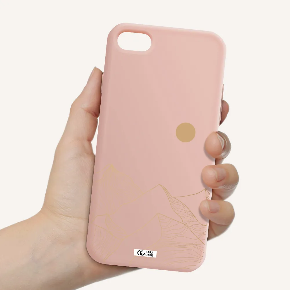 a mountain range with a sun in the background Apple iPhone 7 Silicone pastel pink Case