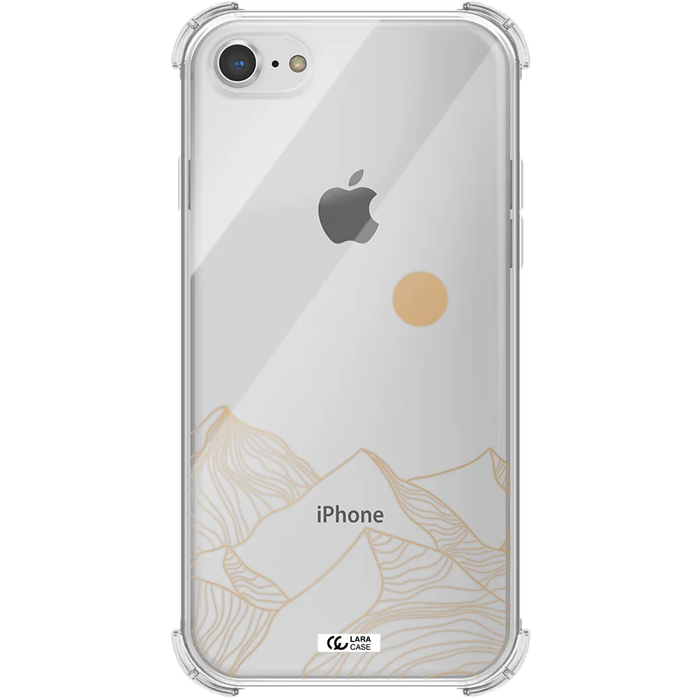 a mountain range with a sun in the background Apple iPhone 8 Clear PC Case