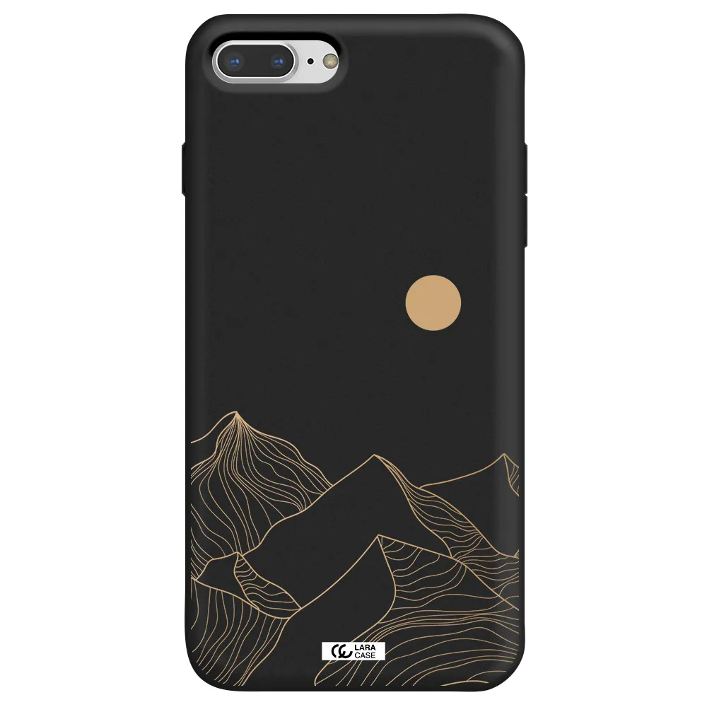 a mountain range with a sun in the background Apple iPhone 8 plus Silicone black Case