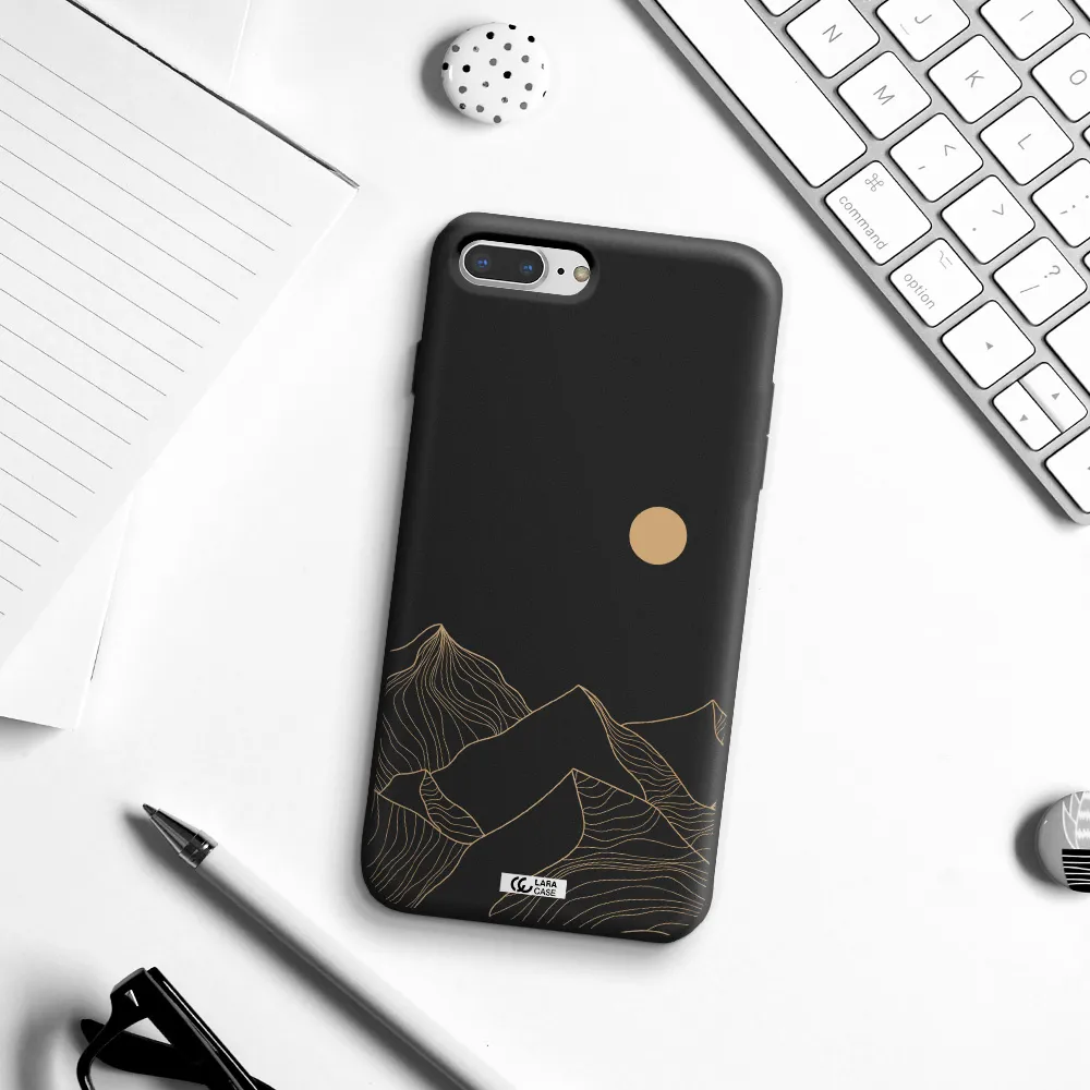 a mountain range with a sun in the background Apple iPhone 8 plus Silicone black Case