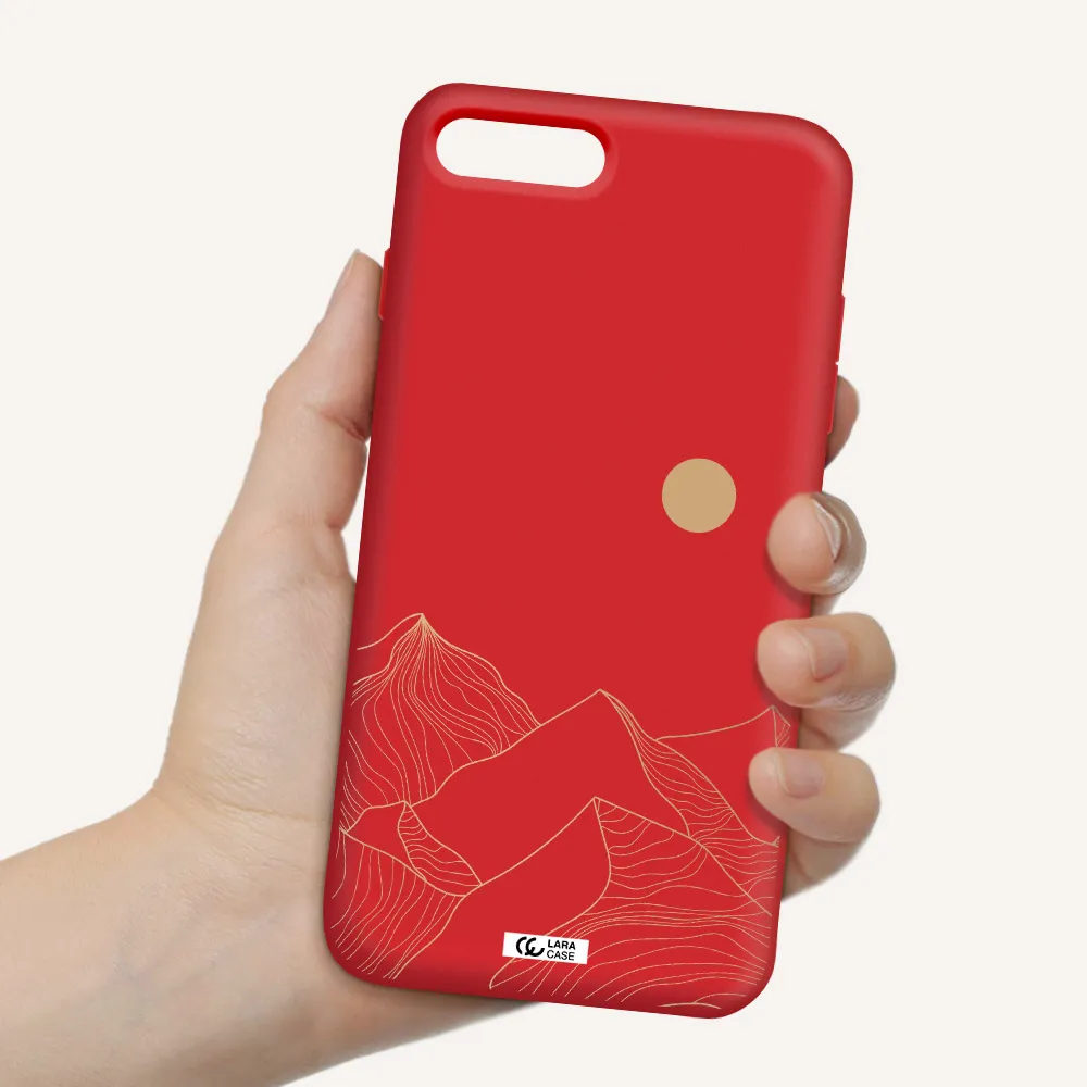 a mountain range with a sun in the background Apple iPhone 8 plus Silicone Imperial Red Case