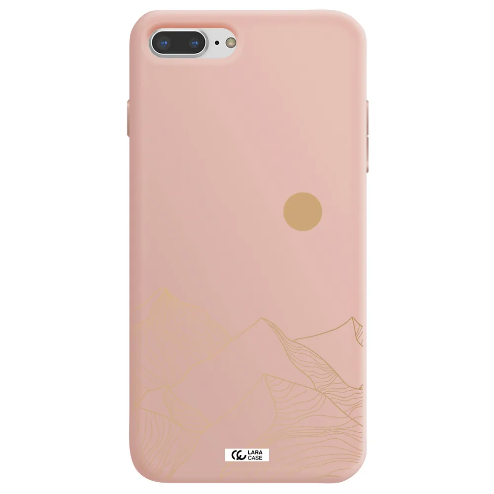a mountain range with a sun in the background Apple iPhone 8 plus Silicone pastel pink Case