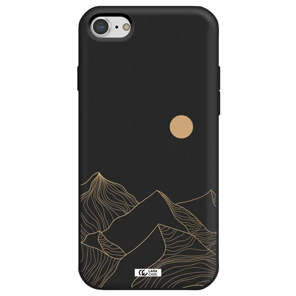 a mountain range with a sun in the background Apple iPhone 8 Silicone black Case