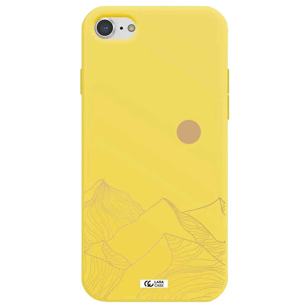 a mountain range with a sun in the background Apple iPhone 8 Silicone canary yellow Case