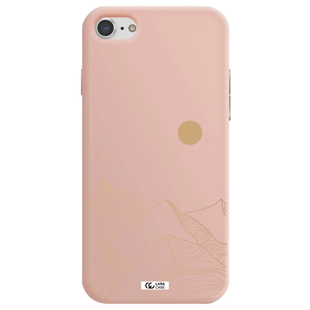 a mountain range with a sun in the background Apple iPhone 8 Silicone pastel pink Case