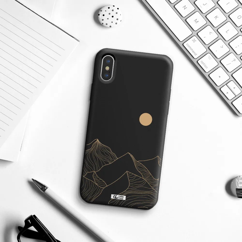 a mountain range with a sun in the background Apple iPhone X Silicone black Case