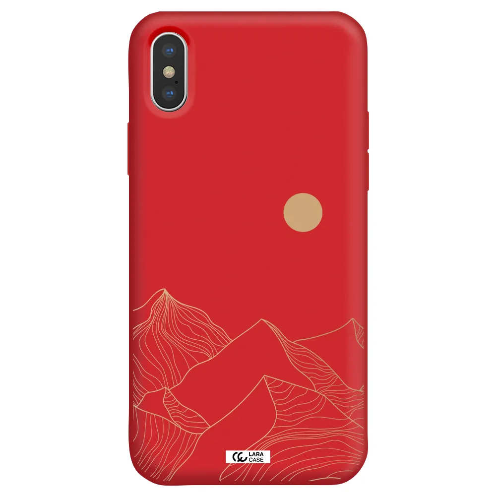 a mountain range with a sun in the background Apple iPhone X Silicone Imperial Red Case