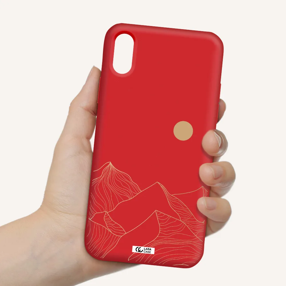 a mountain range with a sun in the background Apple iPhone X Silicone Imperial Red Case