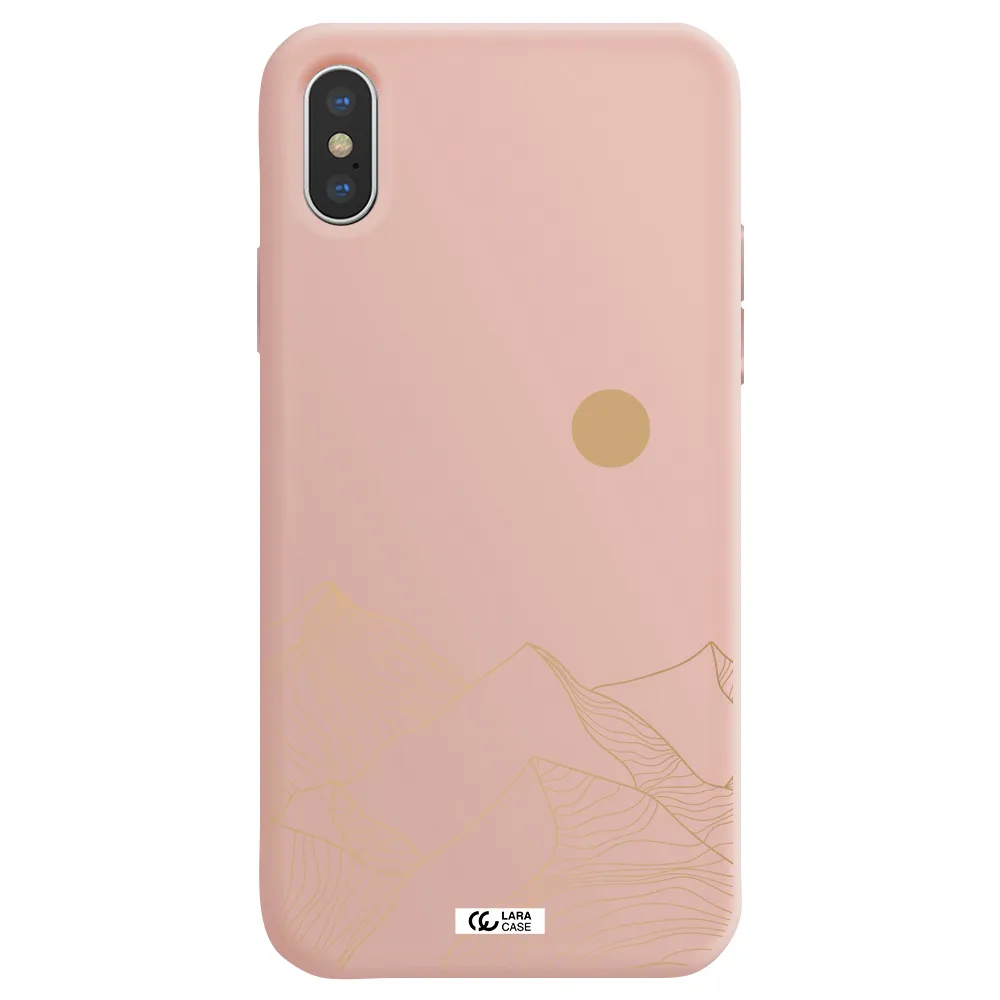 a mountain range with a sun in the background Apple iPhone X Silicone pastel pink Case
