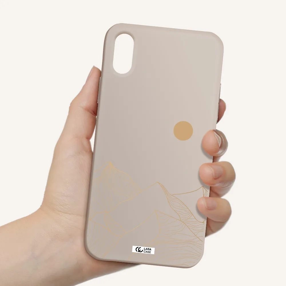 a mountain range with a sun in the background Apple iPhone X Silicone Stone Case