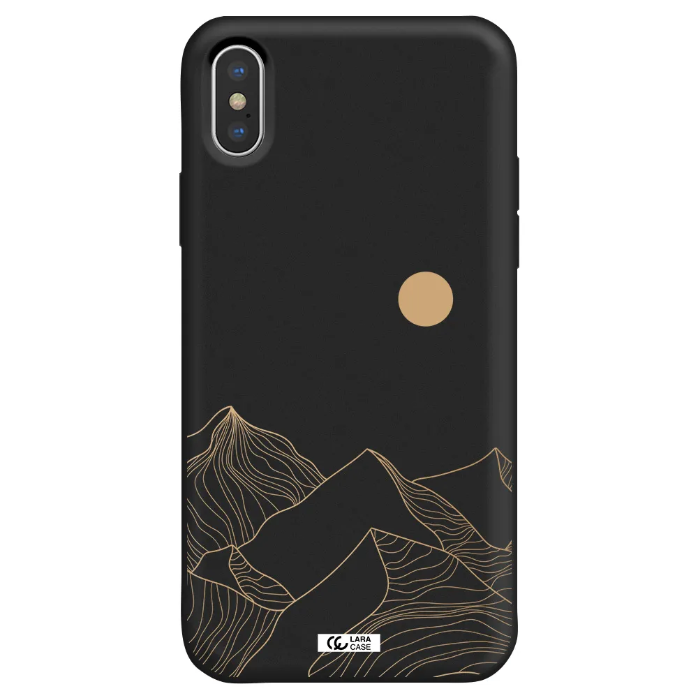 a mountain range with a sun in the background Apple iPhone XS Silicone black Case