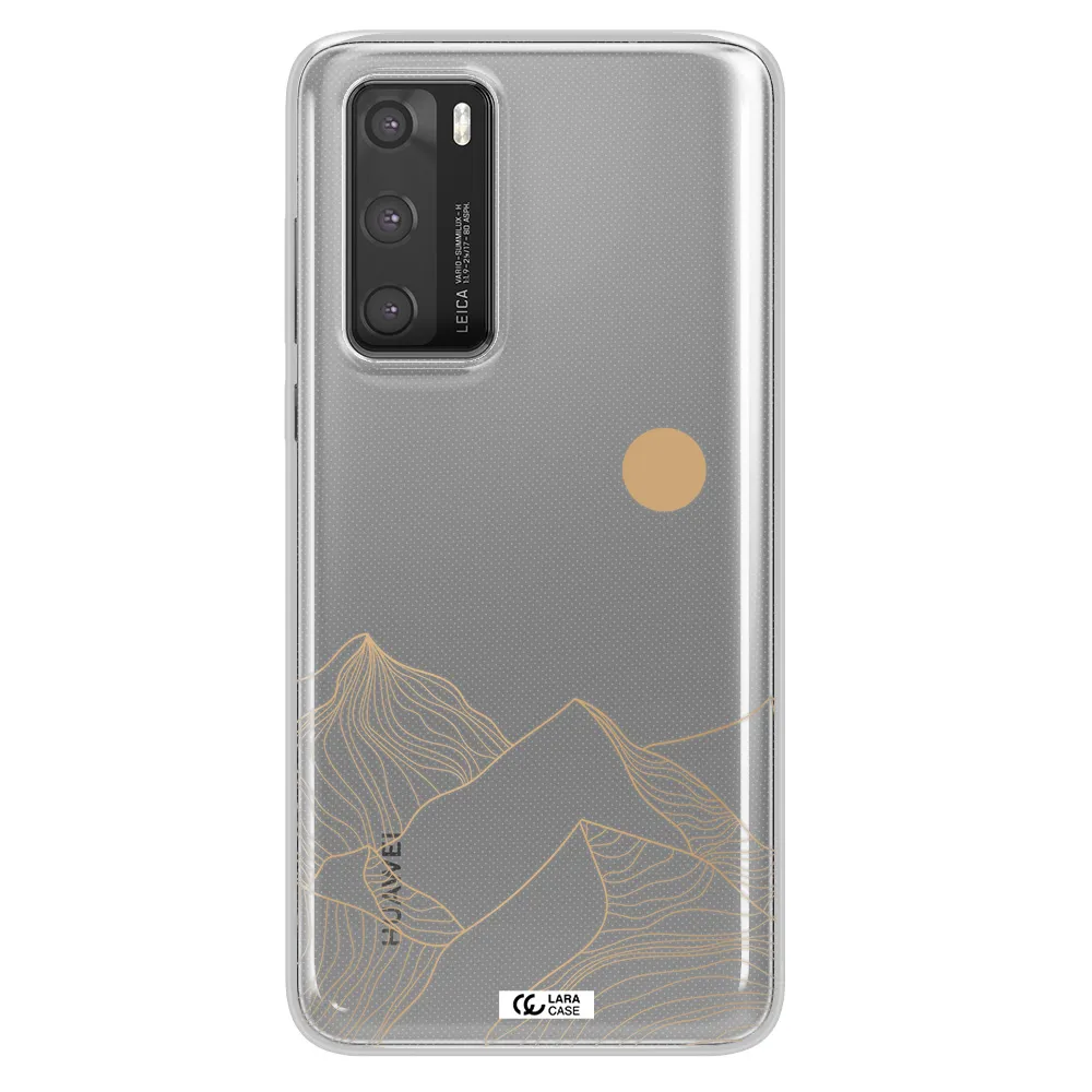 a mountain range with a sun in the background Huawei P40 Clear TPU Case