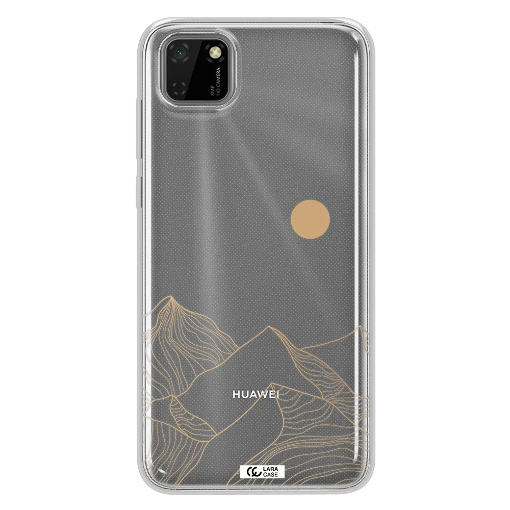 a mountain range with a sun in the background Huawei Y5P Clear TPU Case