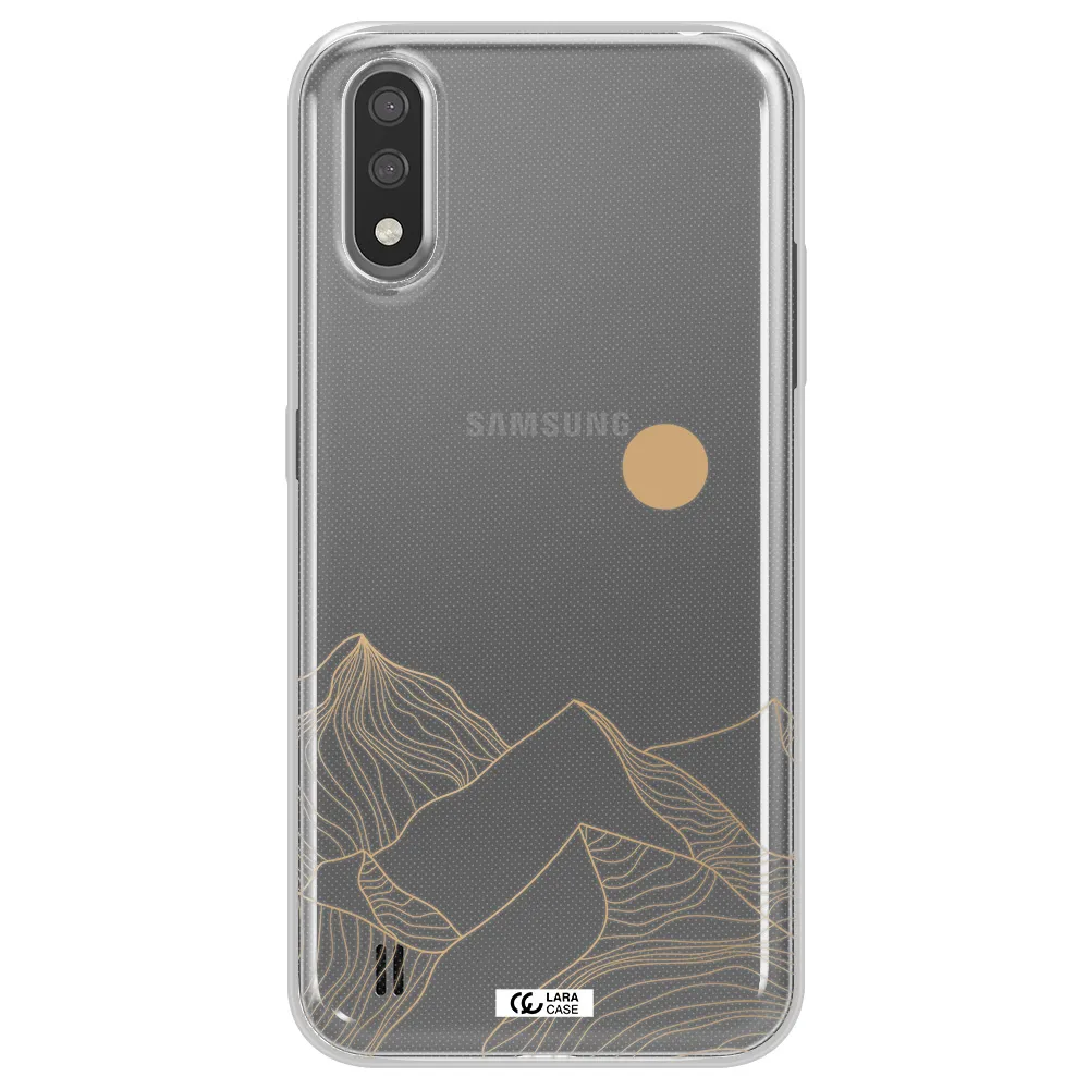 a mountain range with a sun in the background Samsung A01 Clear TPU Case
