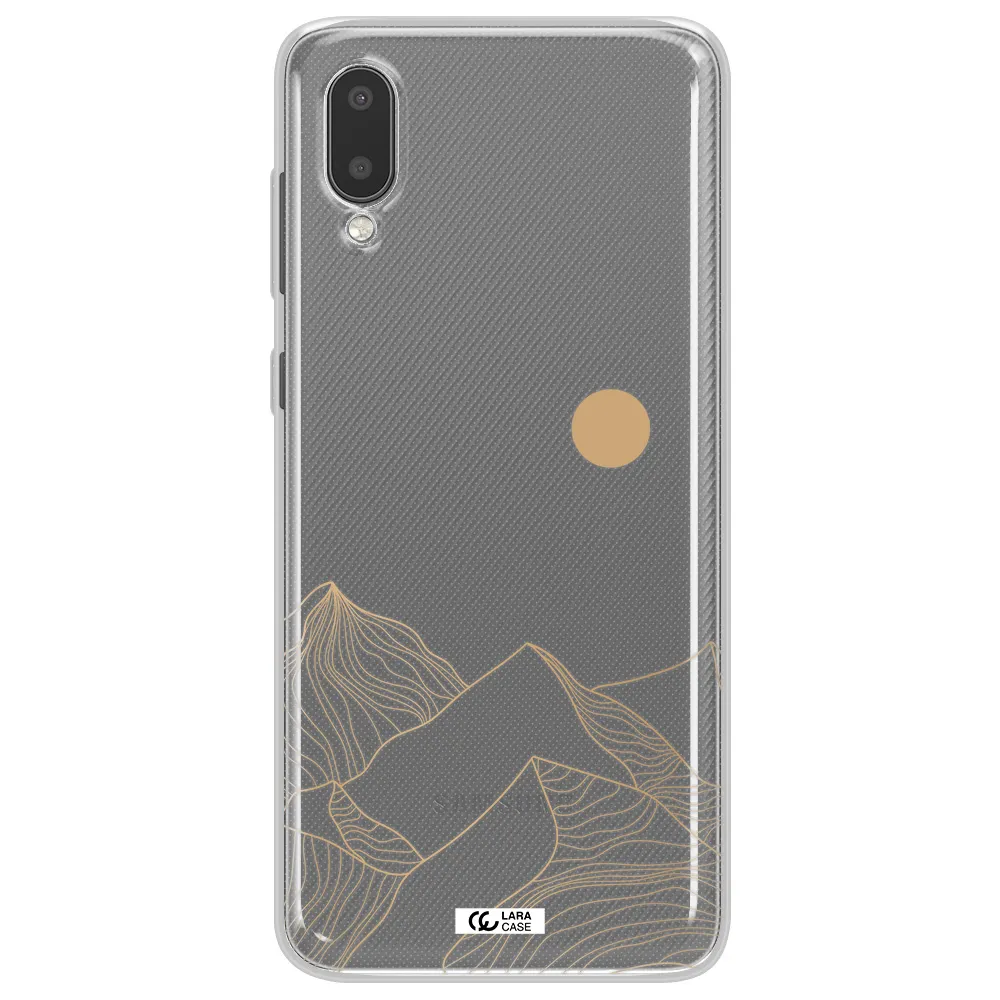 a mountain range with a sun in the background Samsung A02 Clear TPU Case