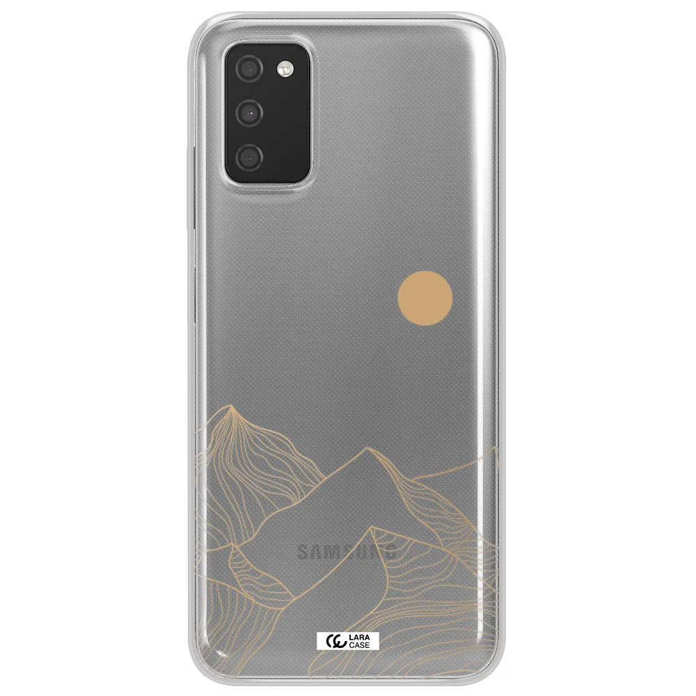 a mountain range with a sun in the background Samsung A03S Clear TPU Case