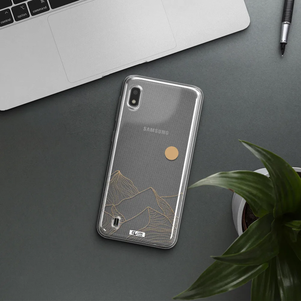 a mountain range with a sun in the background Samsung A10 Clear TPU Case