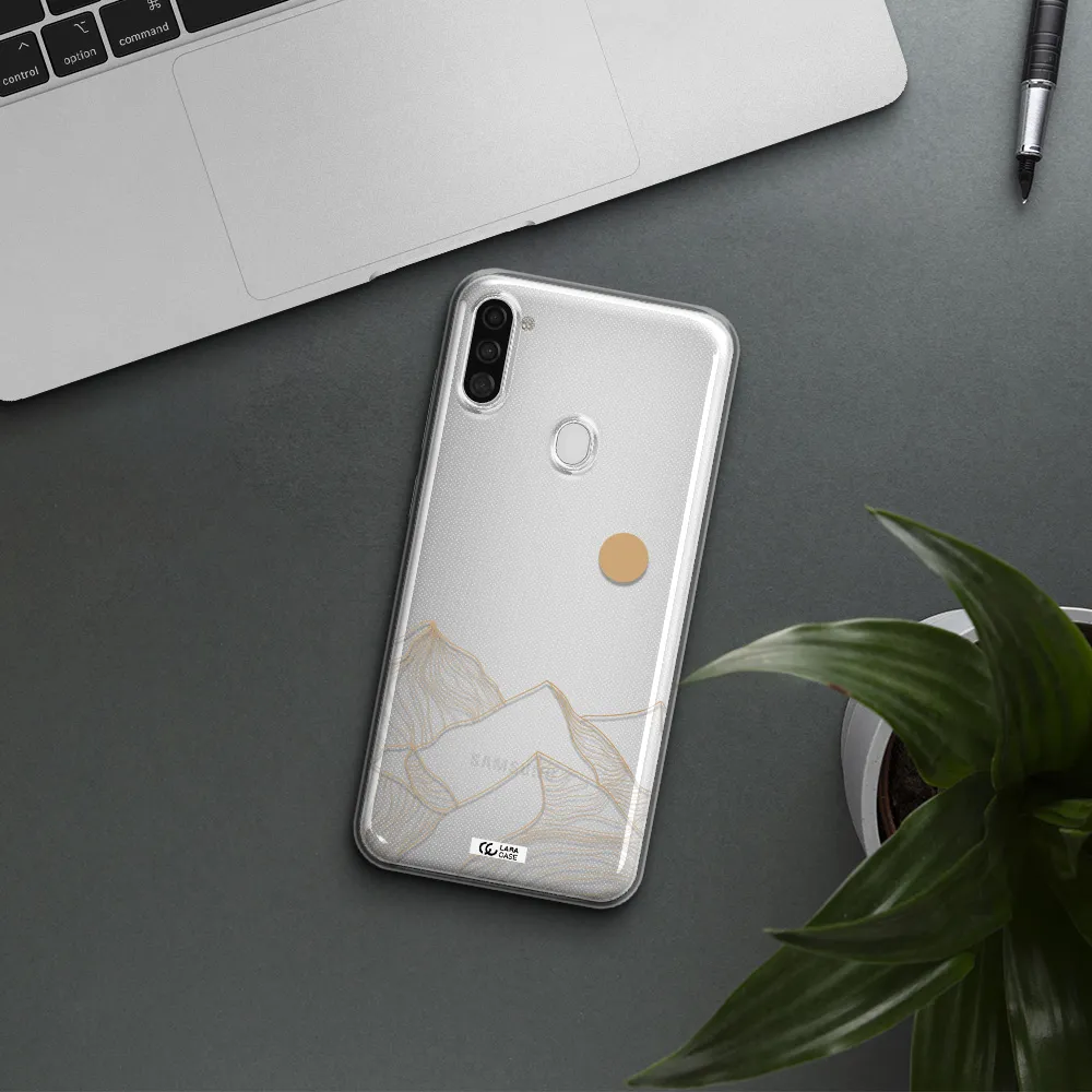 a mountain range with a sun in the background Samsung A11 Clear TPU Case