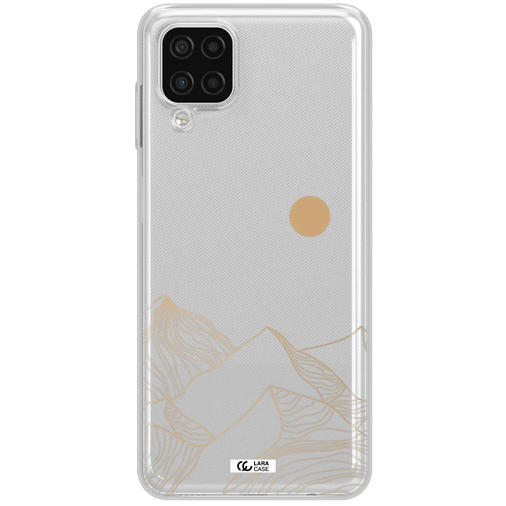 a mountain range with a sun in the background Samsung A12 4g Clear TPU Case