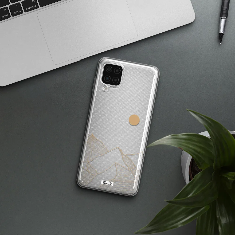 a mountain range with a sun in the background Samsung A12 4g Clear TPU Case