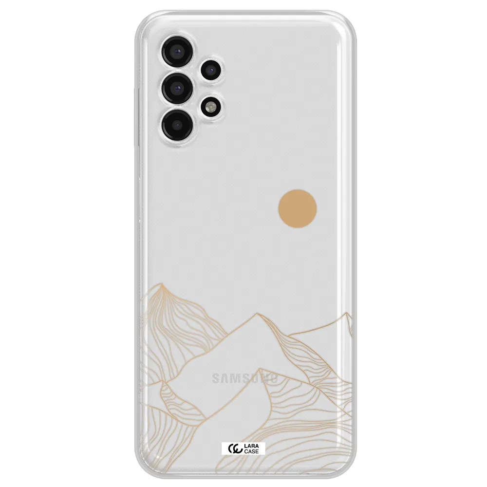 a mountain range with a sun in the background Samsung A13 4g Clear TPU Case