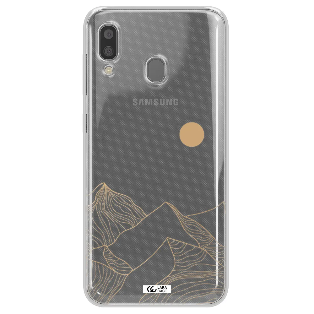 a mountain range with a sun in the background Samsung A20 Clear TPU Case