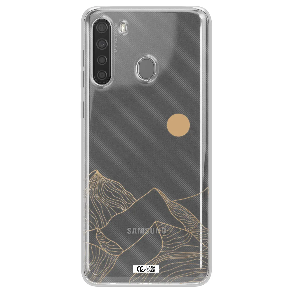 a mountain range with a sun in the background Samsung A21 Clear TPU Case