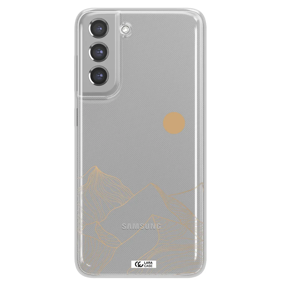 a mountain range with a sun in the background Samsung A21 Fe Clear TPU Case