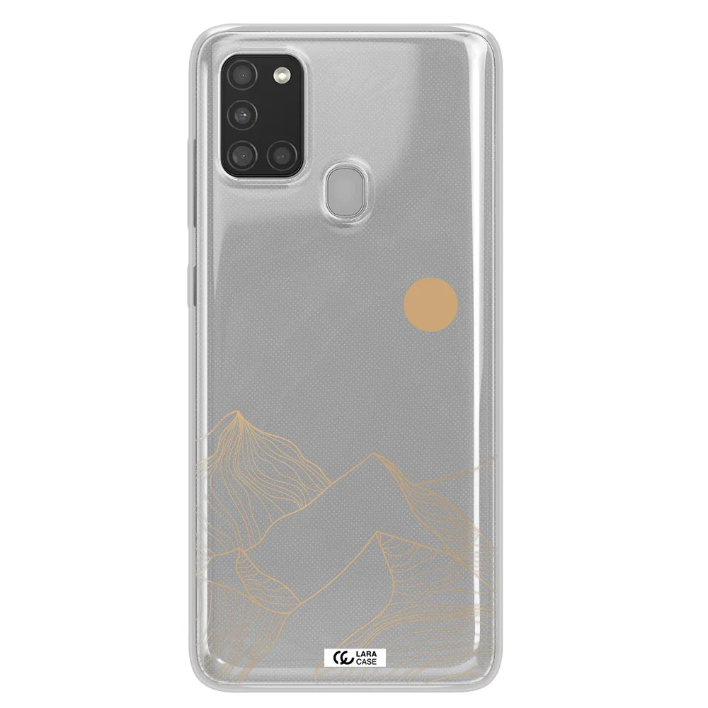 a mountain range with a sun in the background Samsung A21S Clear TPU Case
