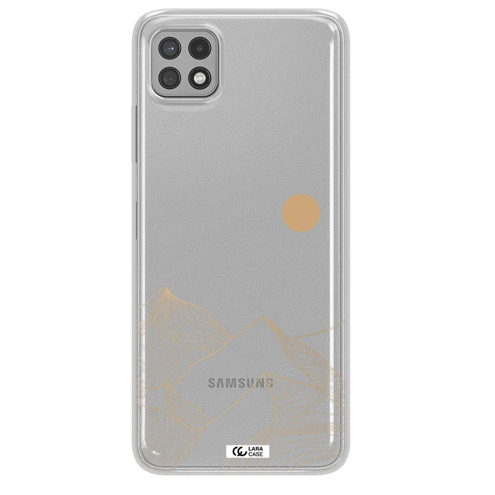 a mountain range with a sun in the background Samsung A22 5g Clear TPU Case