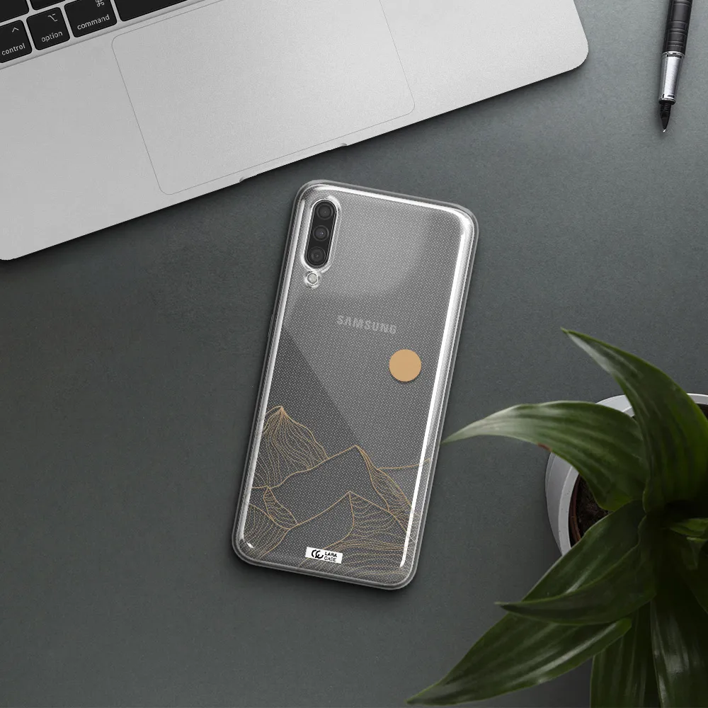 a mountain range with a sun in the background Samsung A30S Clear TPU Case