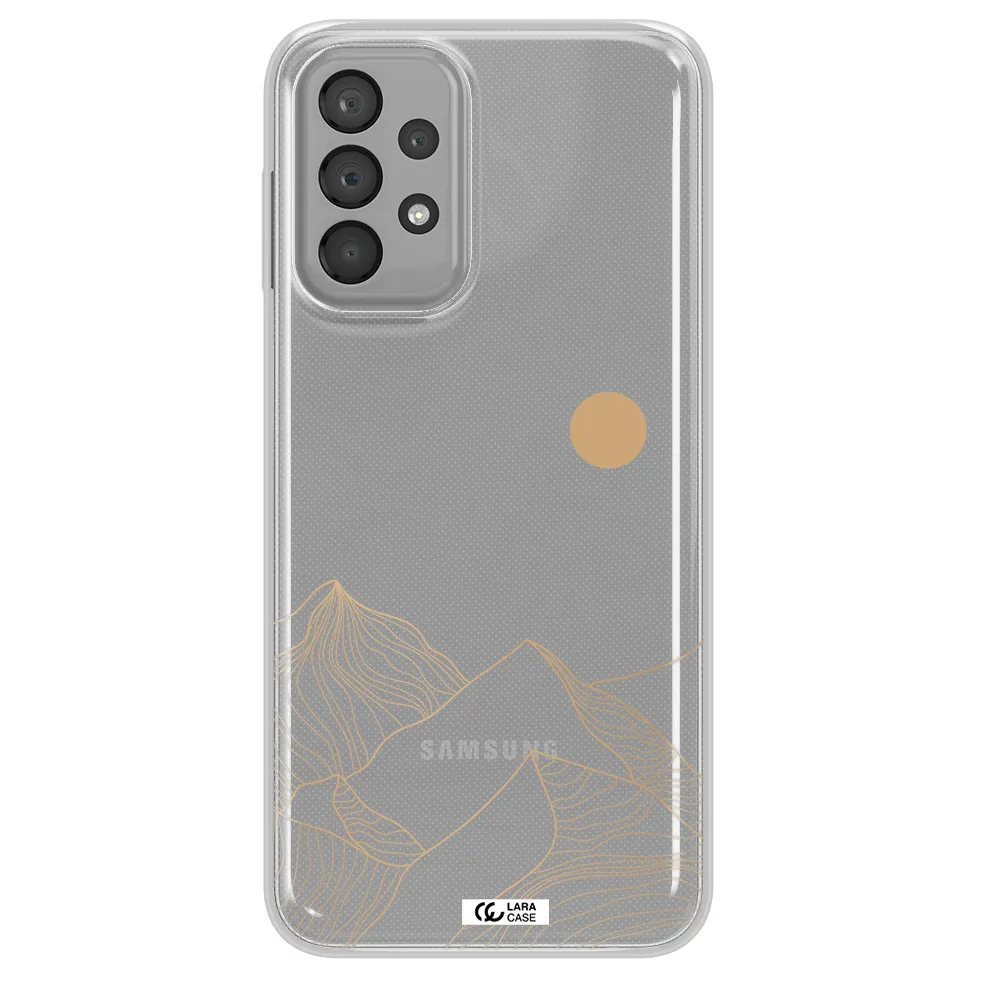 a mountain range with a sun in the background Samsung A33 Clear TPU Case