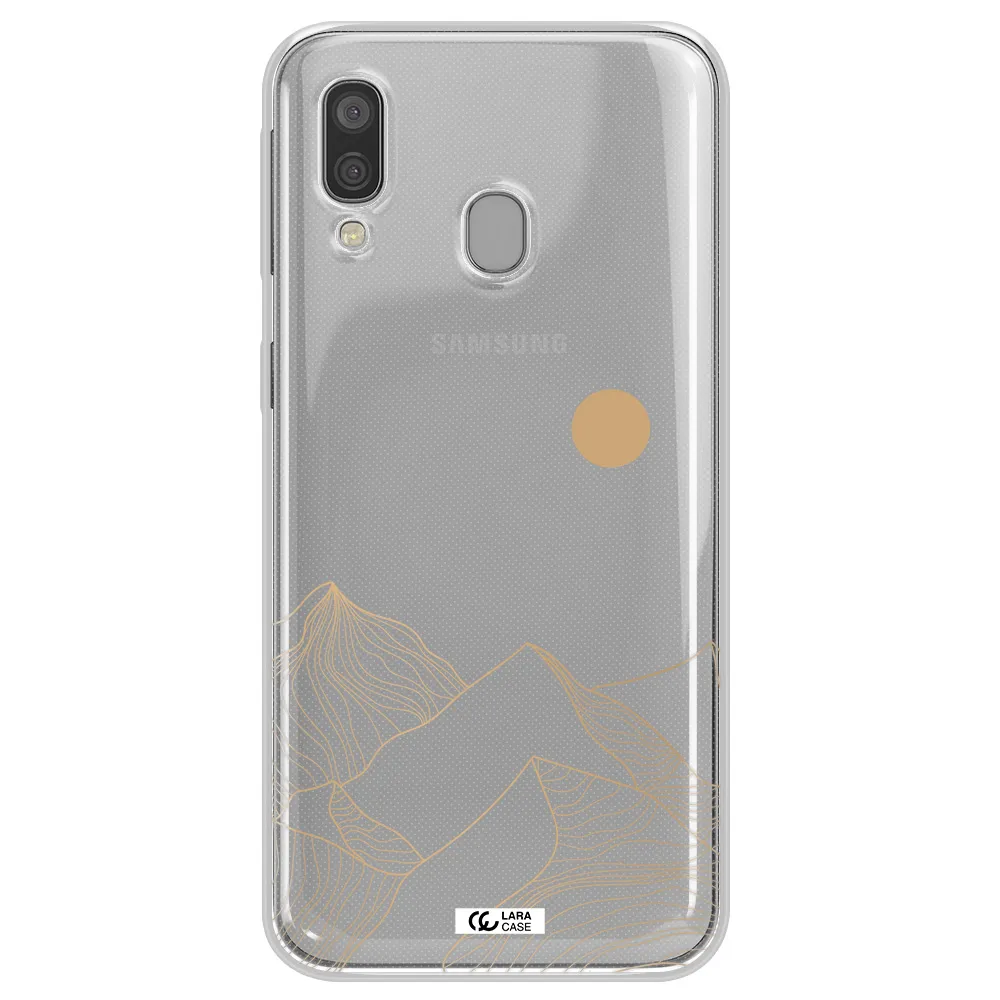 a mountain range with a sun in the background Samsung A40 Clear TPU Case