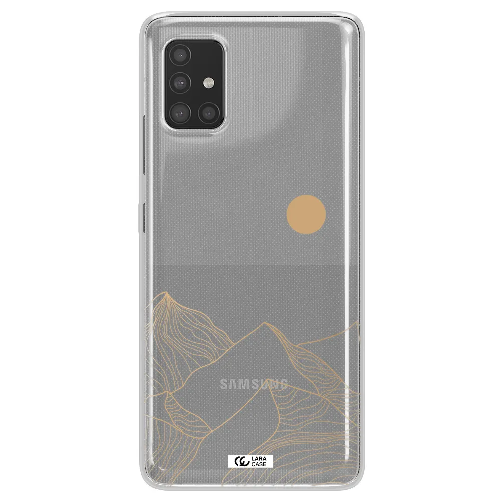 a mountain range with a sun in the background Samsung A51 Clear TPU Case