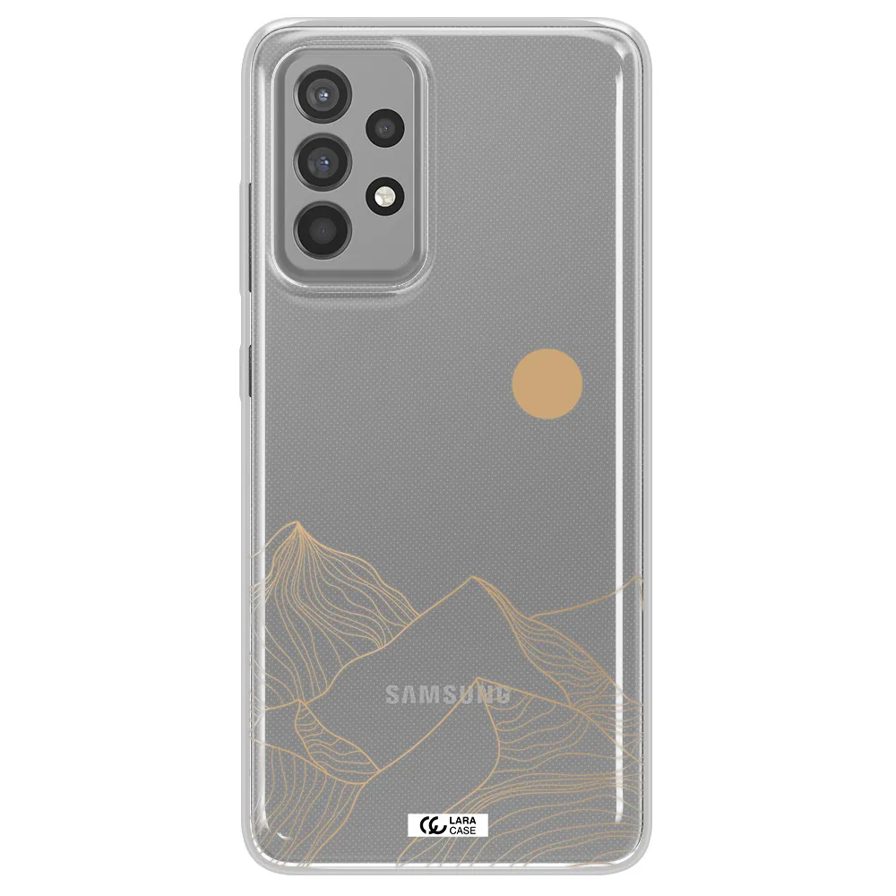 a mountain range with a sun in the background Samsung A52 Clear TPU Case