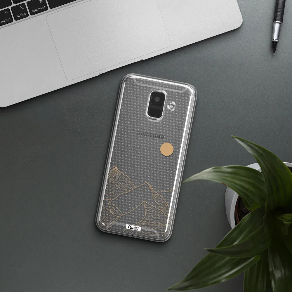 a mountain range with a sun in the background Samsung A6 Clear TPU Case