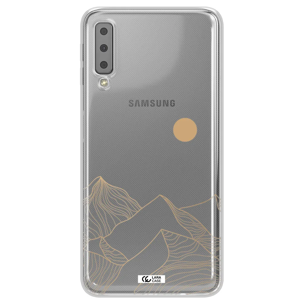 a mountain range with a sun in the background Samsung A7 2018 Clear TPU Case
