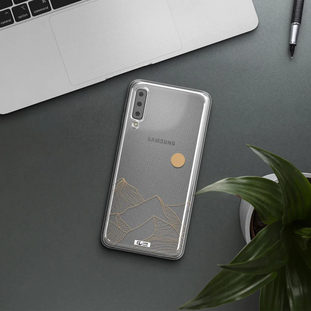 a mountain range with a sun in the background Samsung A7 2018 Clear TPU Case
