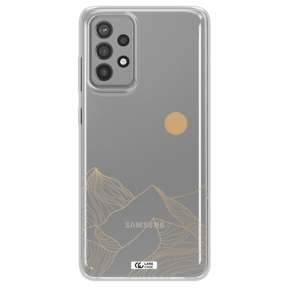 a mountain range with a sun in the background Samsung A72 Clear TPU Case
