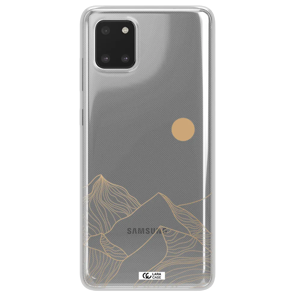 a mountain range with a sun in the background Samsung A81 Clear TPU Case