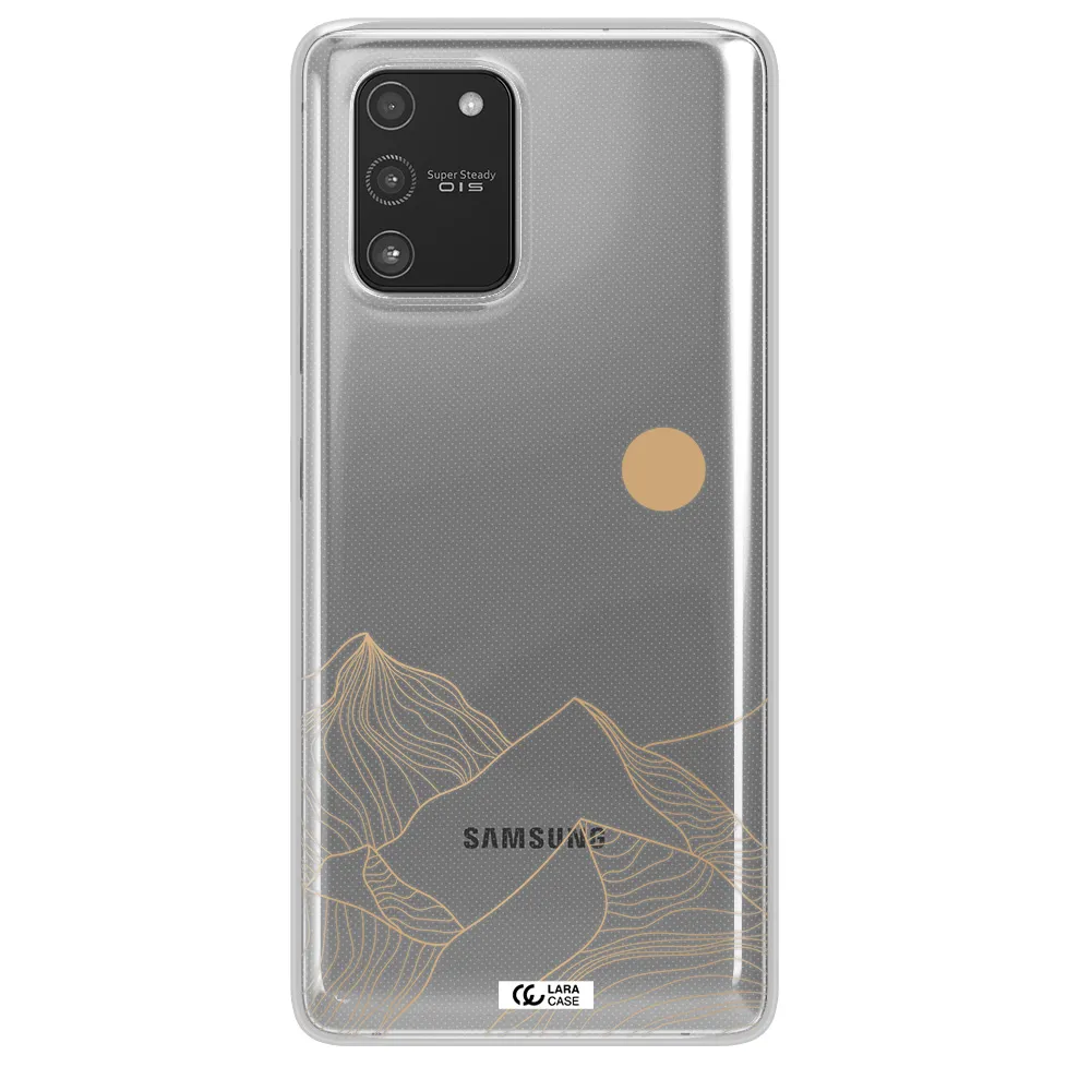 a mountain range with a sun in the background Samsung A91 Clear TPU Case
