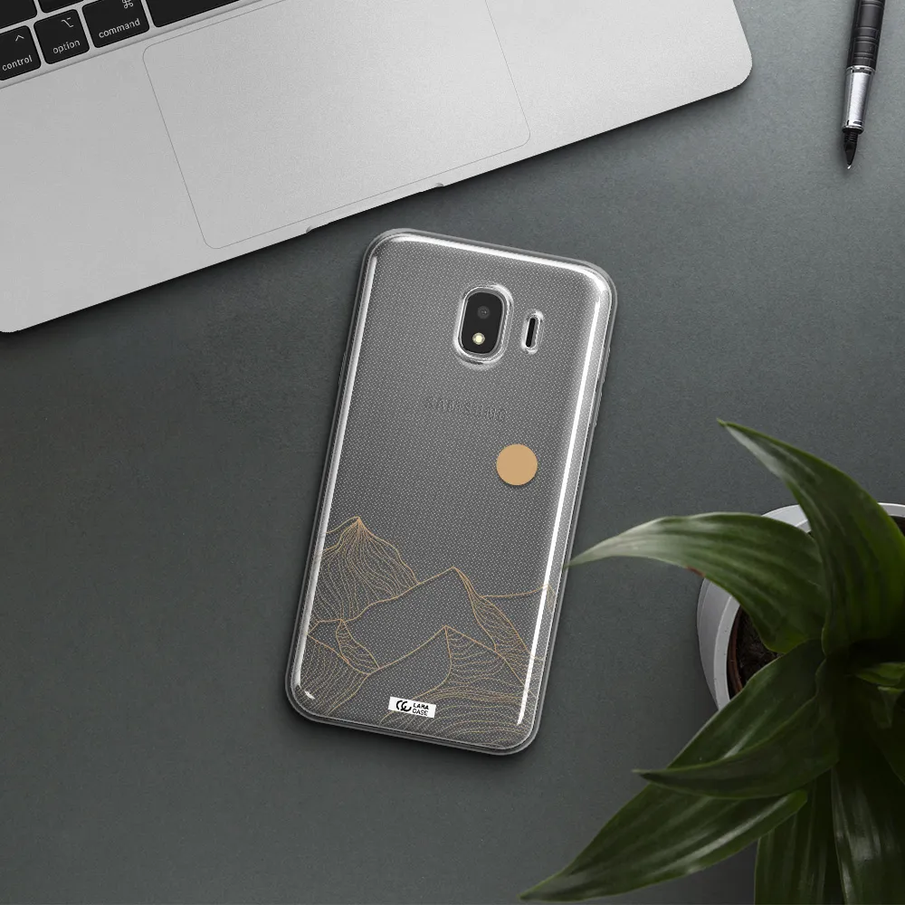 a mountain range with a sun in the background Samsung J4 Clear TPU Case