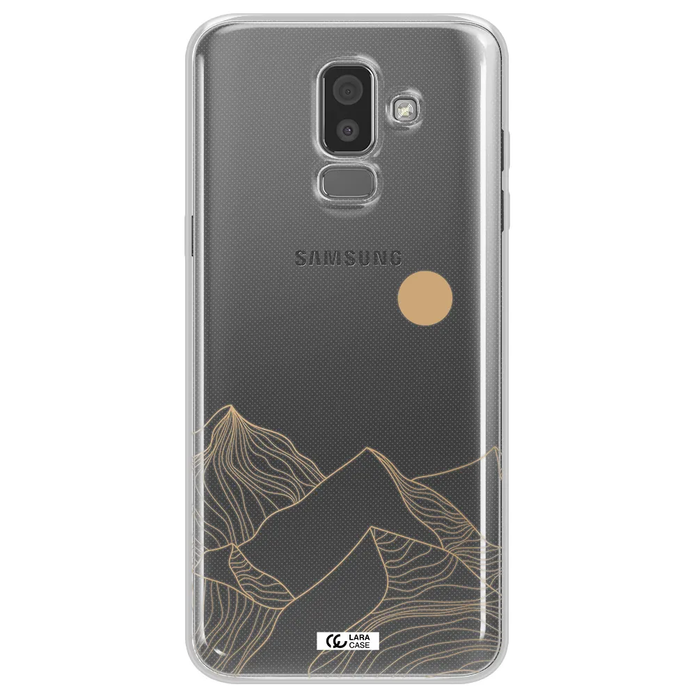 a mountain range with a sun in the background Samsung J8 Clear TPU Case
