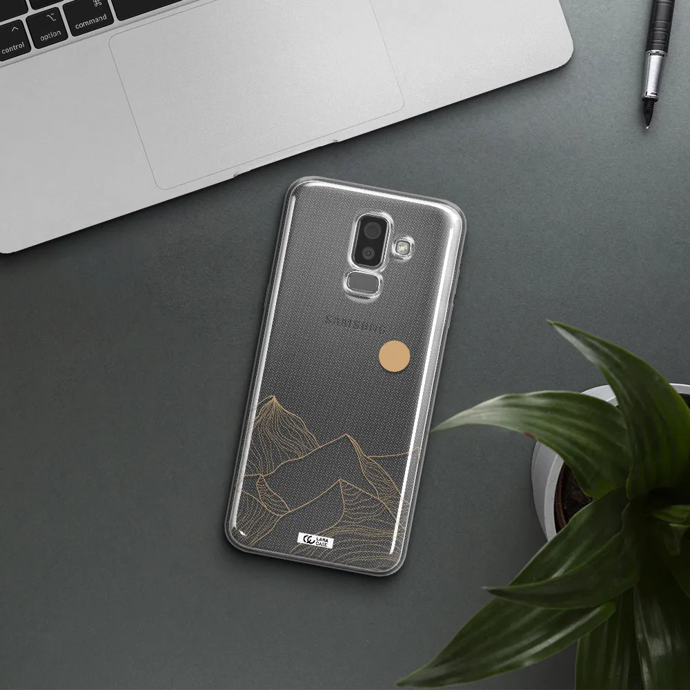 a mountain range with a sun in the background Samsung J8 Clear TPU Case